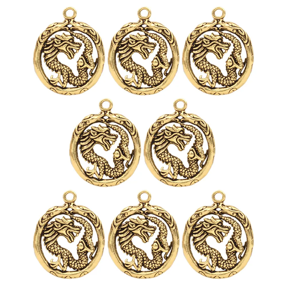 

8 Retro Dragon Pendant Charms Vintage Metal DIY Decor Accessories Necklace Jewelry Women Hanging Crafts Delicate Pendants