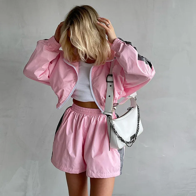 

Women Fashion Long Sleeve Zip Up Hoodie Shorts Set Casual Sportswear Two Piece Outfit