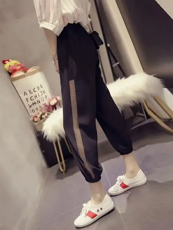 plus Size Hollow out Wide Leg Pants Summer Thin Slimming Hip Covering Nine Point Harlan Pants for plus Size Women Casual Wear 3