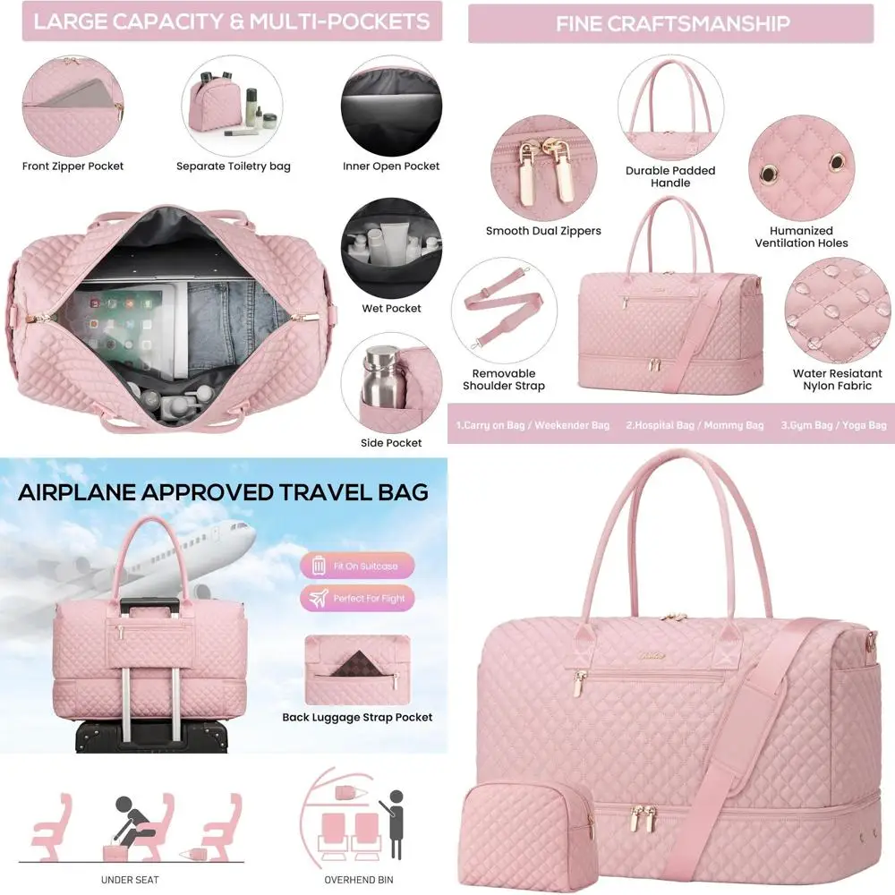 

Женская большая дорожная сумка с отделением для обуви, сумка для ручной клади, косметичка, двойная сумка для влажных вещей или для спортзала, для работы и путешествий