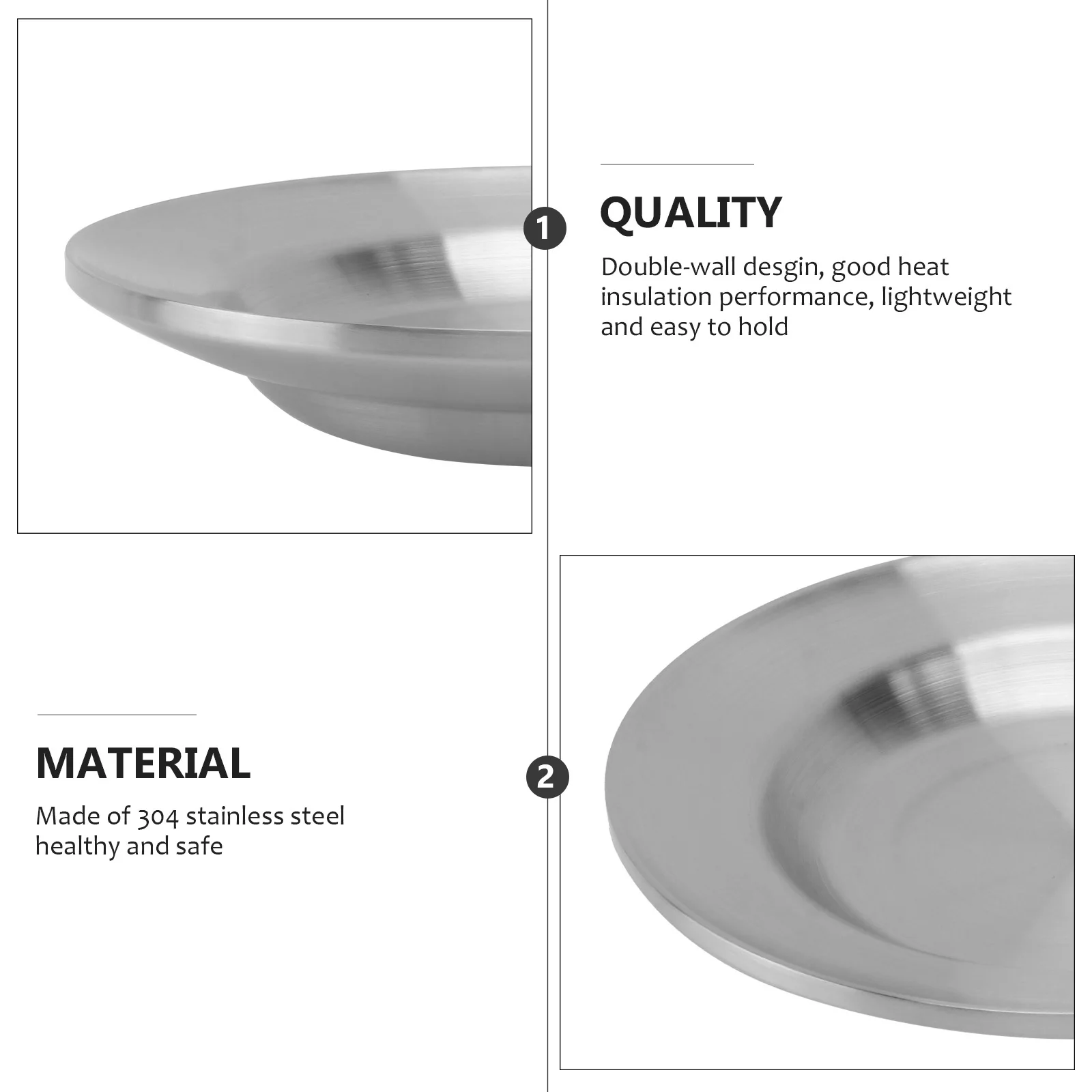 

21Cm 304 Stainless Steel Round Plate Double Wall Insulated Lightweight Wire Drawing Finish Non Slip Base For Food Fruit Serving
