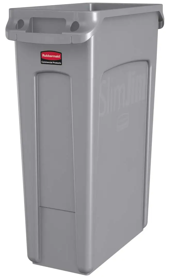 Commercial Products Slim Jim Trash Can Waste Bin with Venting Channels, Gray, for Kitchen/Office/Workspace, Pack of 4