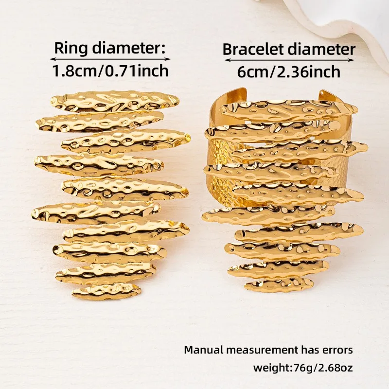 Women's Boho Chic Irregular Geometric Texture Bracelet and Ring Set