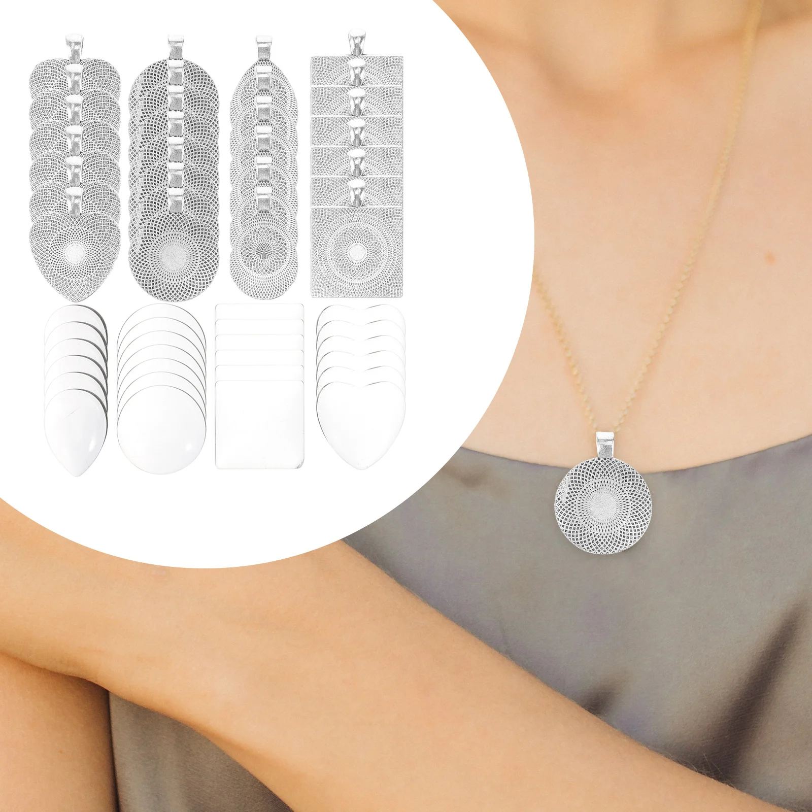 

24Sets Gemstone Tray Durable Metal Alloy Pendant Bases Bronze for DIY Jewelry Making Craft Cabochon Settings