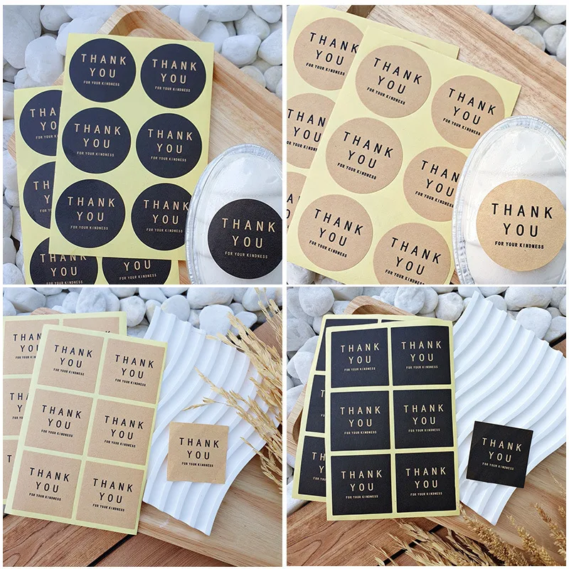 4cm Round Kraft Paper Thank You Sealing Sticker Gift Box Candy Pastry Bouquet Packaging Label Wedding Party Decoration Sticker