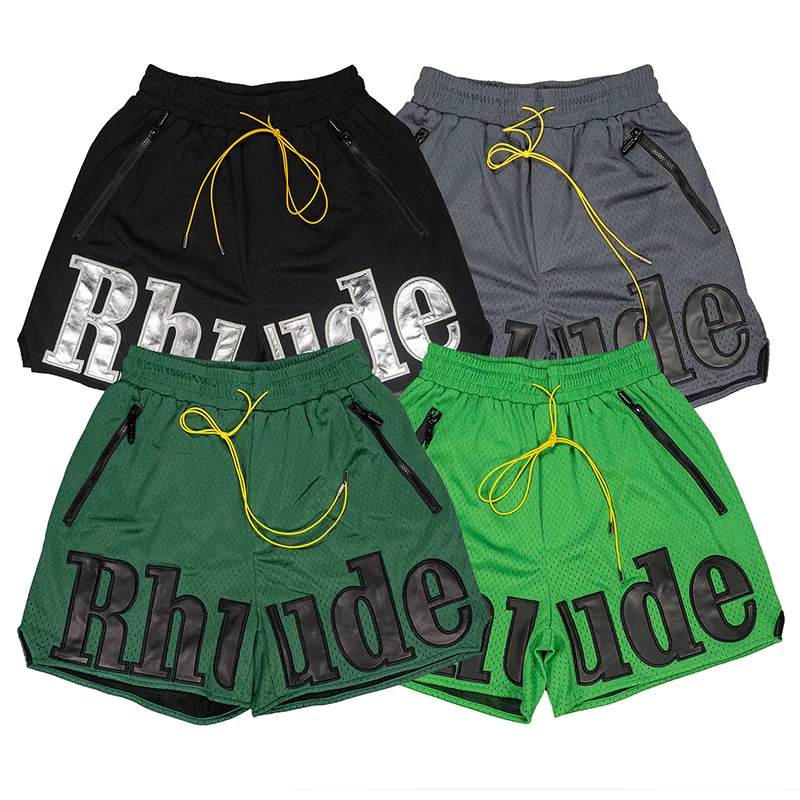 Summer RHUDE shorts American retro mesh sports shorts letter pattern men's high-quality pants