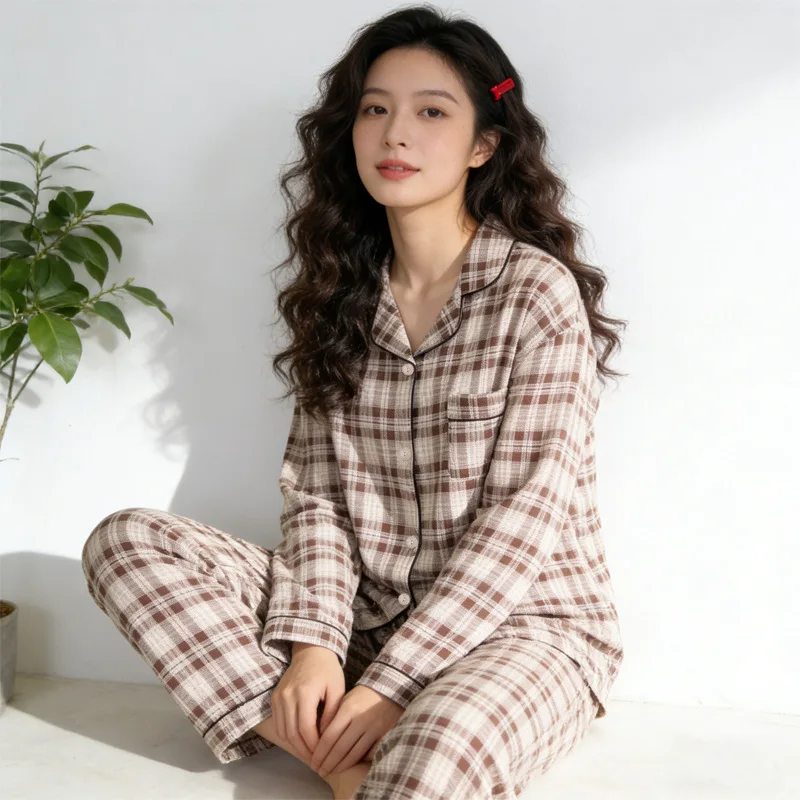 

Весенне-осенний комплект: женская ночная рубашка с длинным рукавом в стиле кардигана, повседневная домашняя одежда, приятная к телу, комфортная, свободного кроя