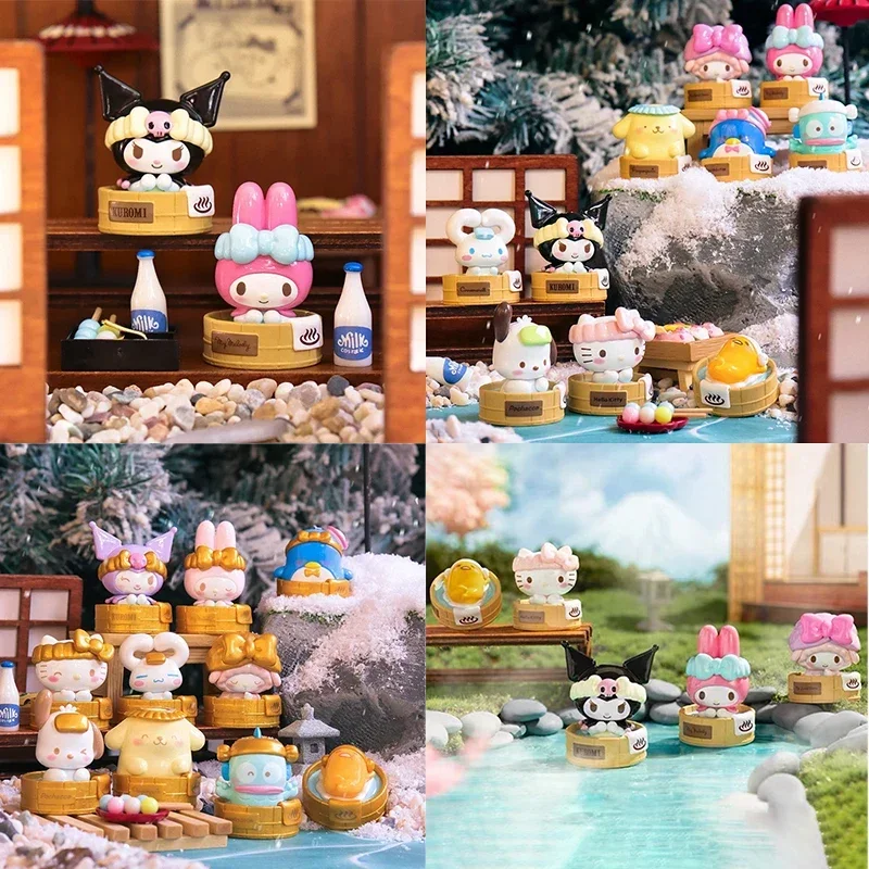 

Original Family Blind Box Hot Spring Series Anime Figure Cinnamoroll Kuromi Hello Kitty Pochacco Pompom Purin Toy Surprise Gift