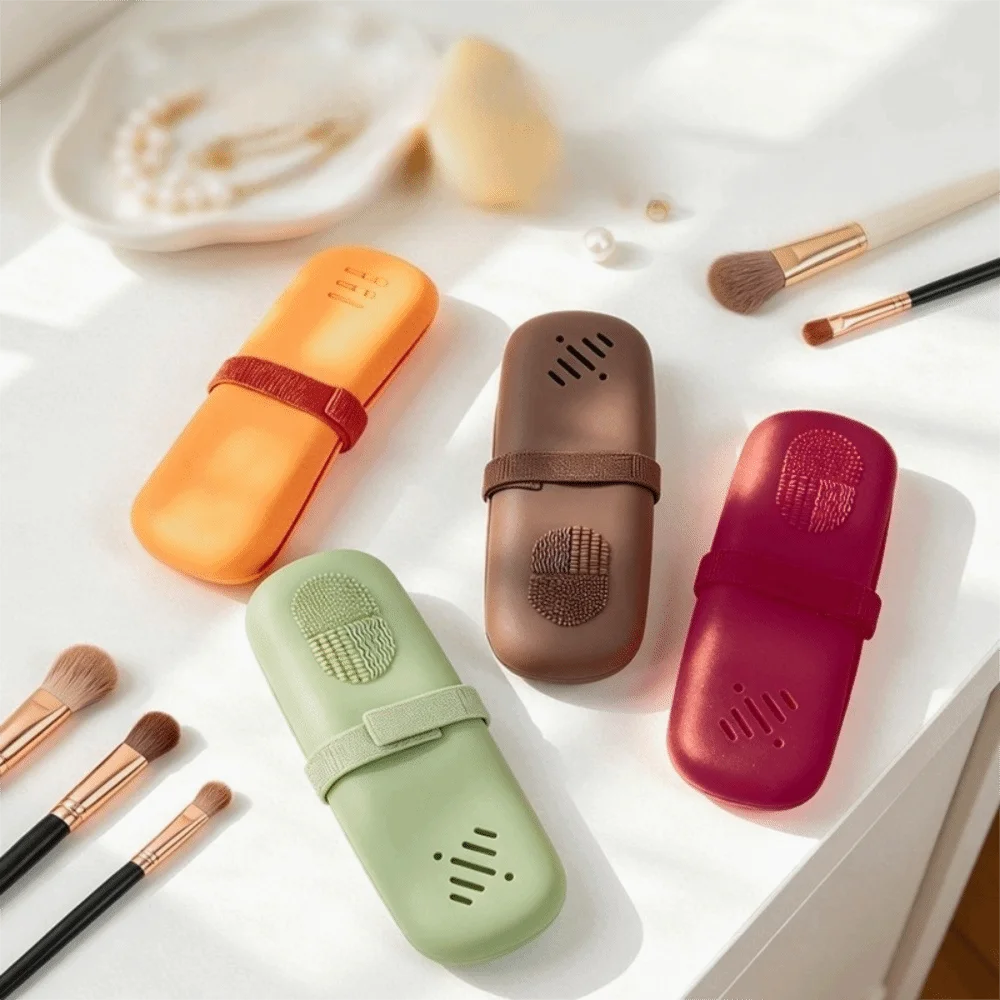 Ventilated Hole Silicone Makeup Brush Bag Dust-proof Shockproof Makeup Brush Case Lightweight Washable