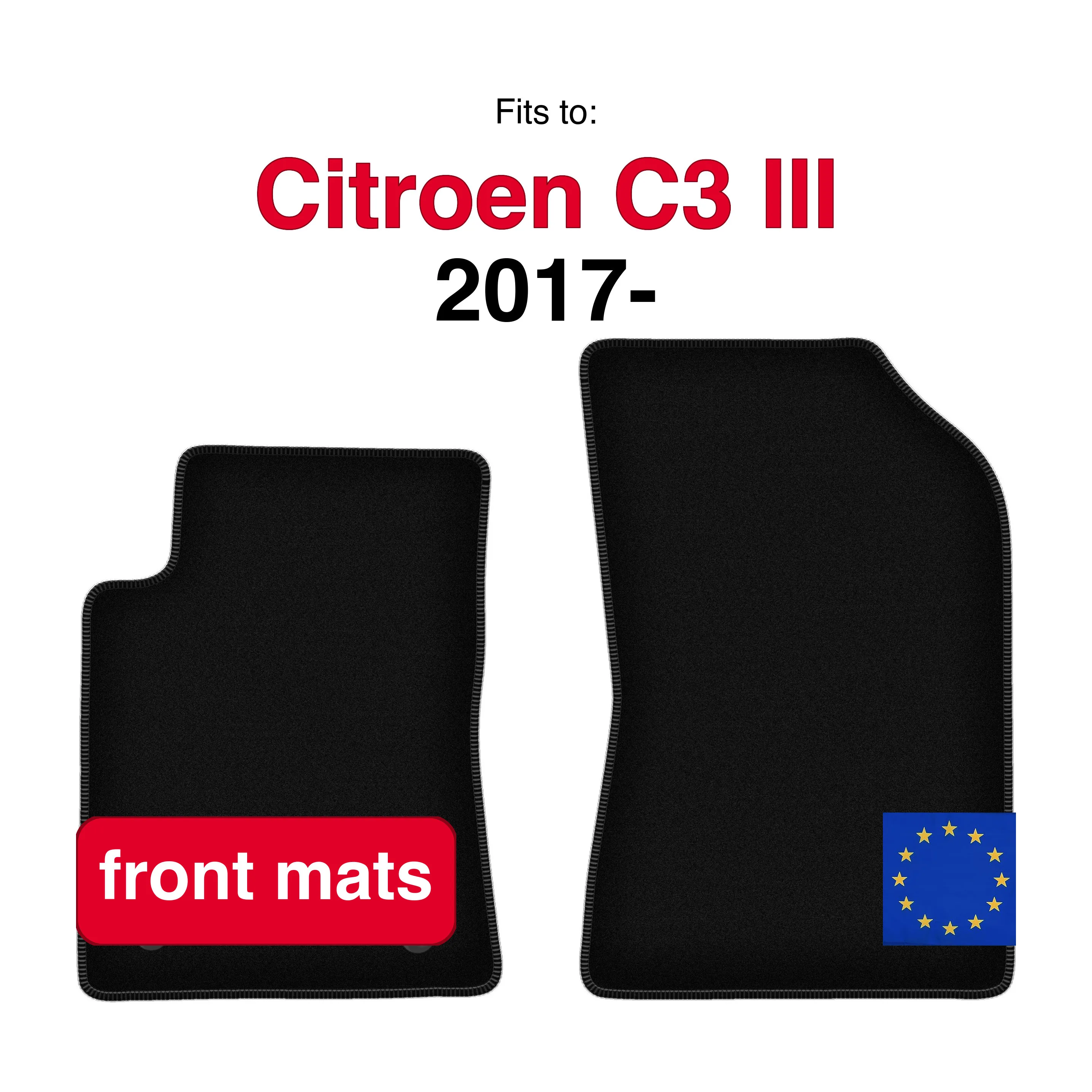 Velour vloermatten voor Citroen C3 III hatchback (2017-) - Zwart (2 stuks) Auto voorrijmatten voor voertuigvloer
