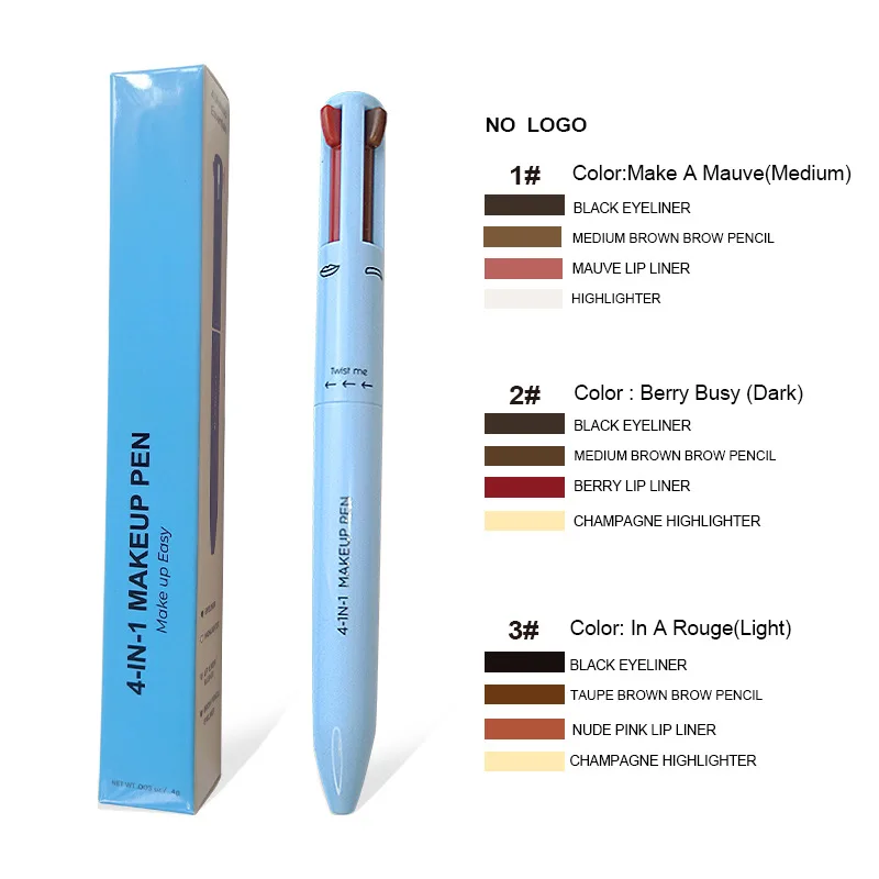 Multi-effect 4 In 1 Eyeliner Eyebrow Pencil Highlighter Pen Long Lasting Waterproof Cosmetic Eyeliner Makeup Pencil Lipliner Pen