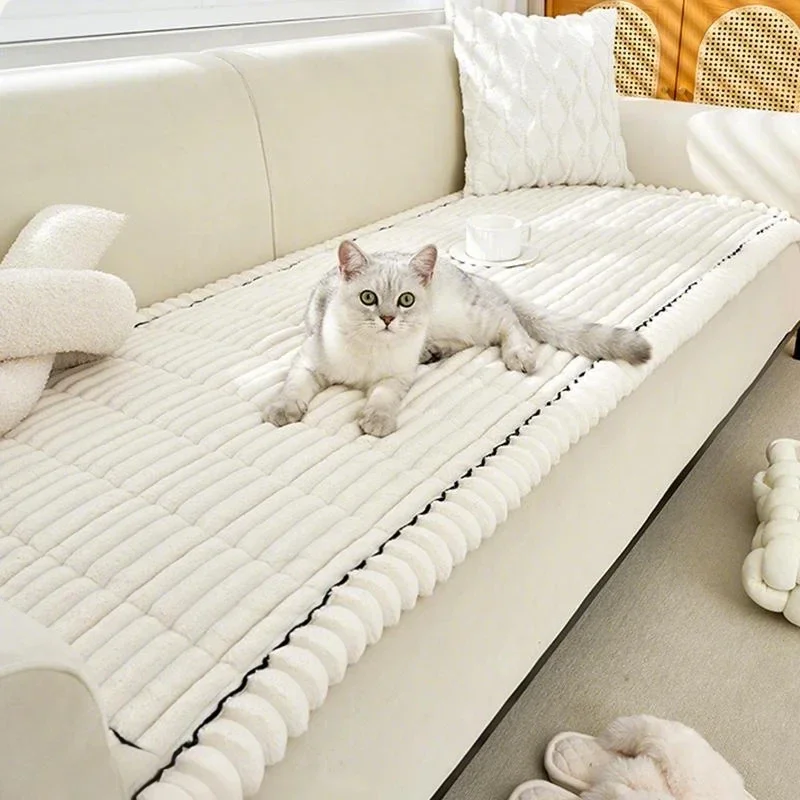 Fluffy Rabbit Velvet Sofa Cover Anti Slip Thickened Winter Sofa Cushion Bedroom Bedside Carpet Balcony Mat Modern Home Decor