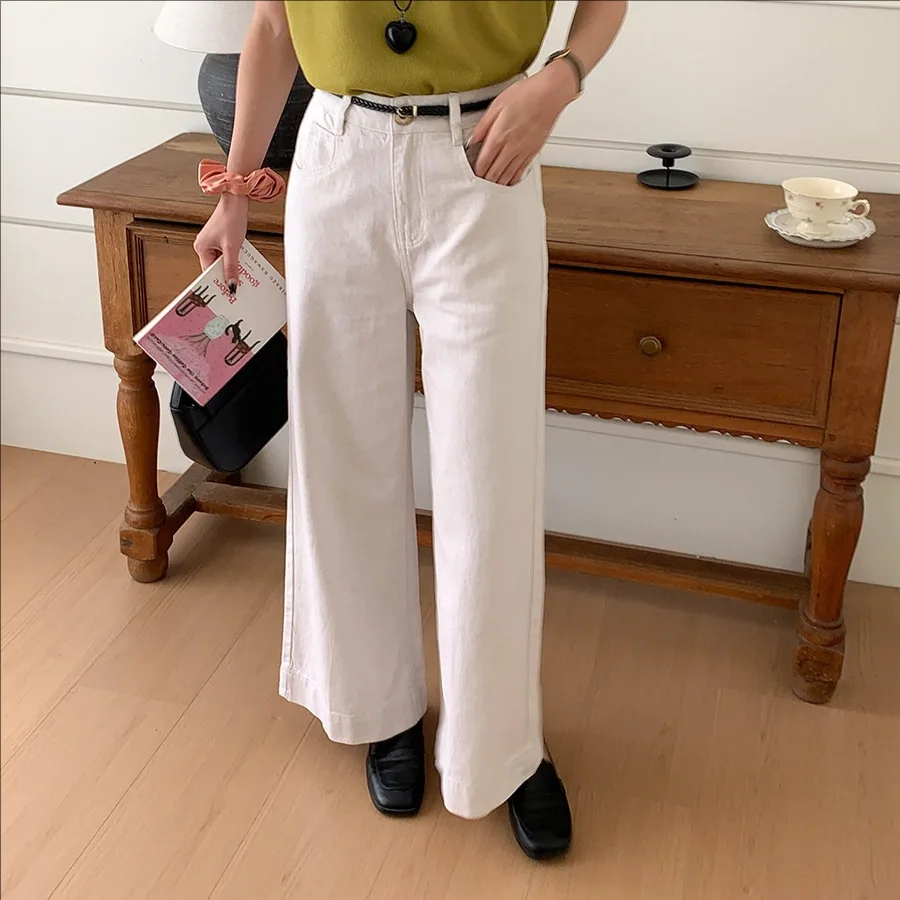 

Summer casual linen cotton high waist wide leg straight leg jeans