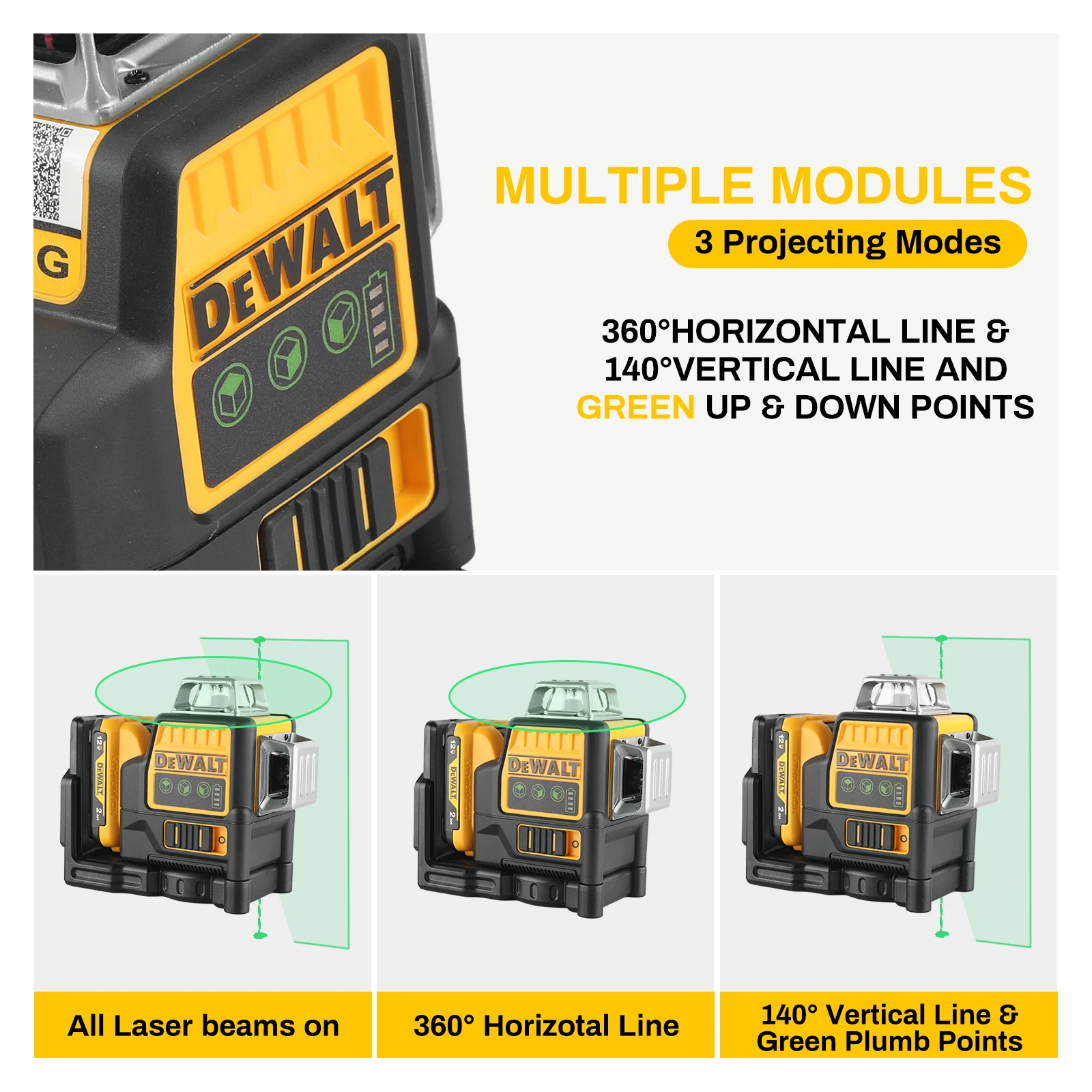 

DEWALT DW089LG 12V 3x360 Green Laser Level 12 Lines Self Leveling High Precision Outdoor Indoor Power Tool