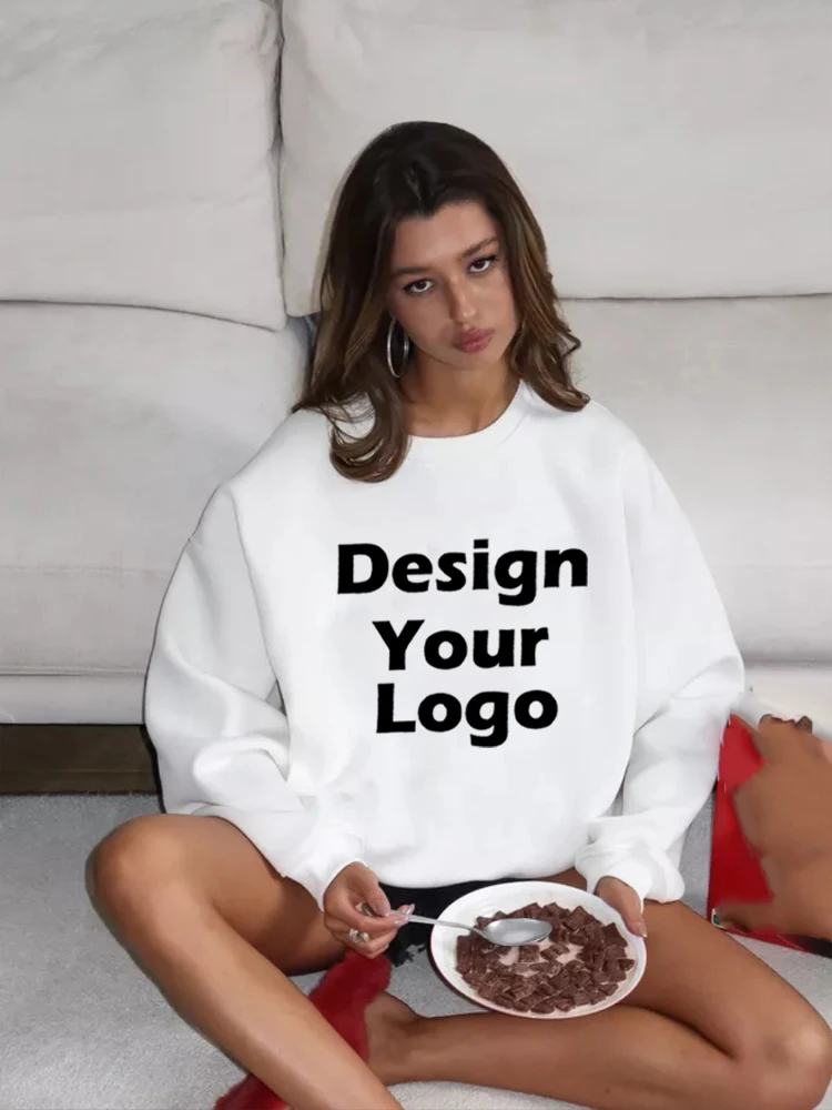 Plus Size Custom Design Gedrukt Trui Hoodies Vrouwen O Hals Herfst Tops Uw Eigen Foto Logo Sweatshirt Losse Vrouwelijke Kleding