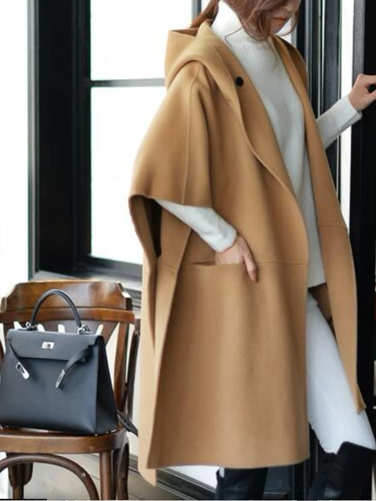 

Новое уличное пальто нестандартной формы, шерстяной плащ, ветровка большого размера, весна-лето, повседневное свободное пальто средней длины