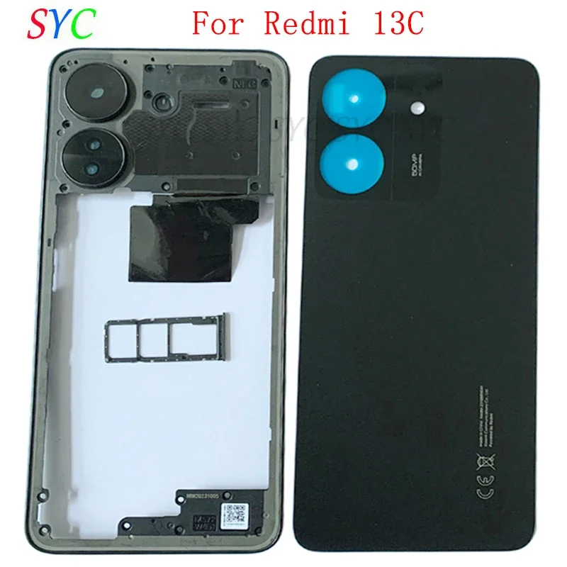 

Back Door Battery Cover Housing Case For Redmi 13C Rear Cover with Middle Frame Sim Card Tray Logo Repair Parts