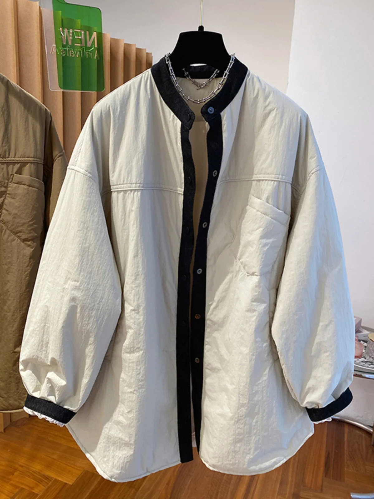 

Premium Lightweight down Cotton Jaet Women's Loose irt Sle Warm Coat 2024 Winter Design Retro Button Long Sve