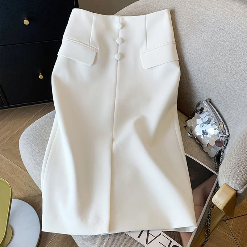 Women Spring Summer Simplicity Office Lady Solid Color High Waist Skirt Ladies Fashion All-match Trend Appear Thin A-line Skirt