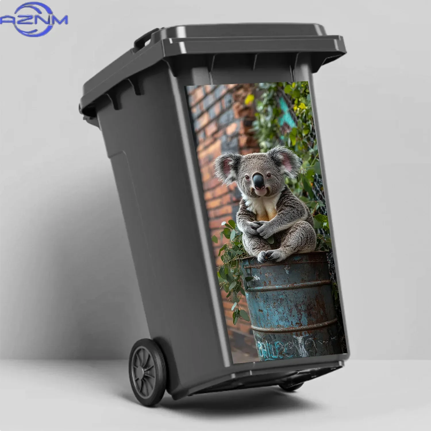 1pc of decoration: koala on trash can PVC wall sticker, self-adhesive, waterproof, oil-resistant trash can decal, high-tempera
