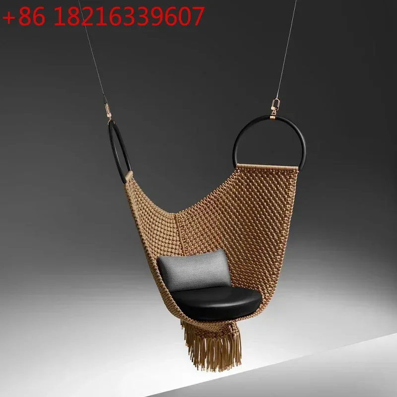YAO High end Indoor Hanging Swing Chair Outdoor Garden Golden Rope Cotton Macrame Hammock
