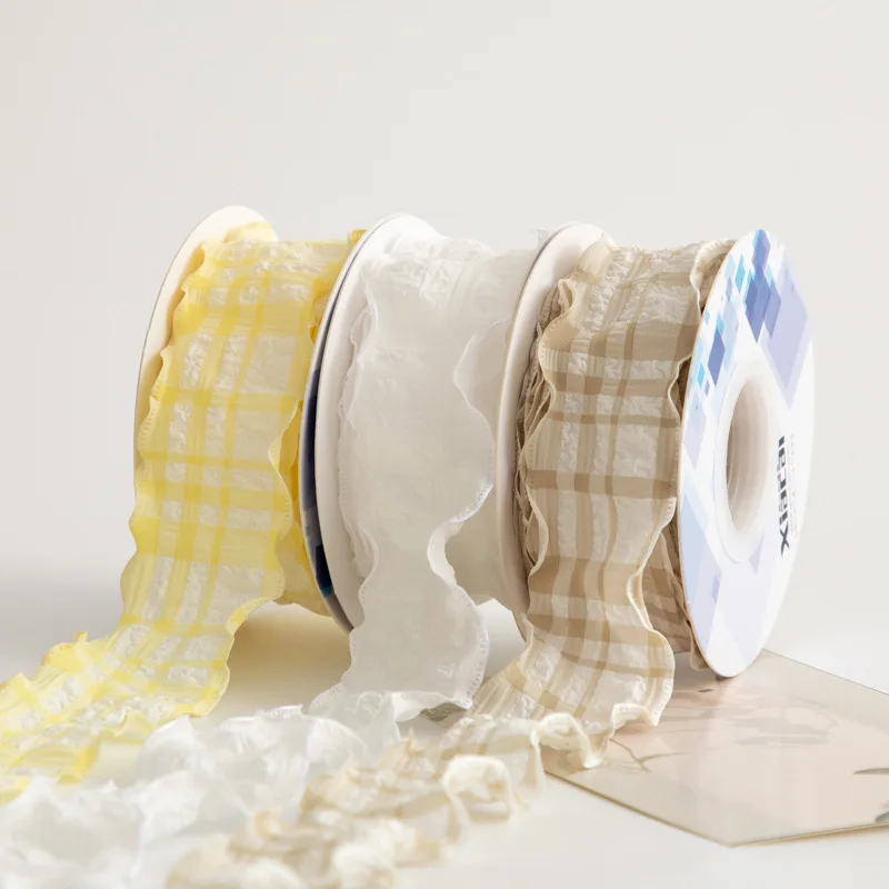 

Fishtail Yarn Colorful Checkered Cake Best-selling Packaging Hair Accessories Bow Ribbons and Bouquets DIY Decorative Ribbons