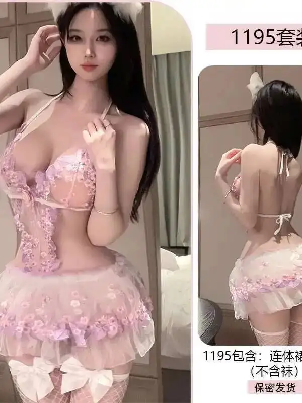 Vestido Sexy bordado Soluble en agua Puff elegante mujer puro deseo Sexy con cordones uniforme camisón tanque cuello en V Mini vestido MDP7