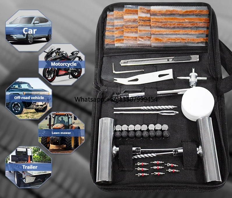 

Car Tire Repair Tool Set Metal Vacuum Tire Repair Emergency Kit for Electric Vehicle & Motorcycle Maintenance Cloth Bag
