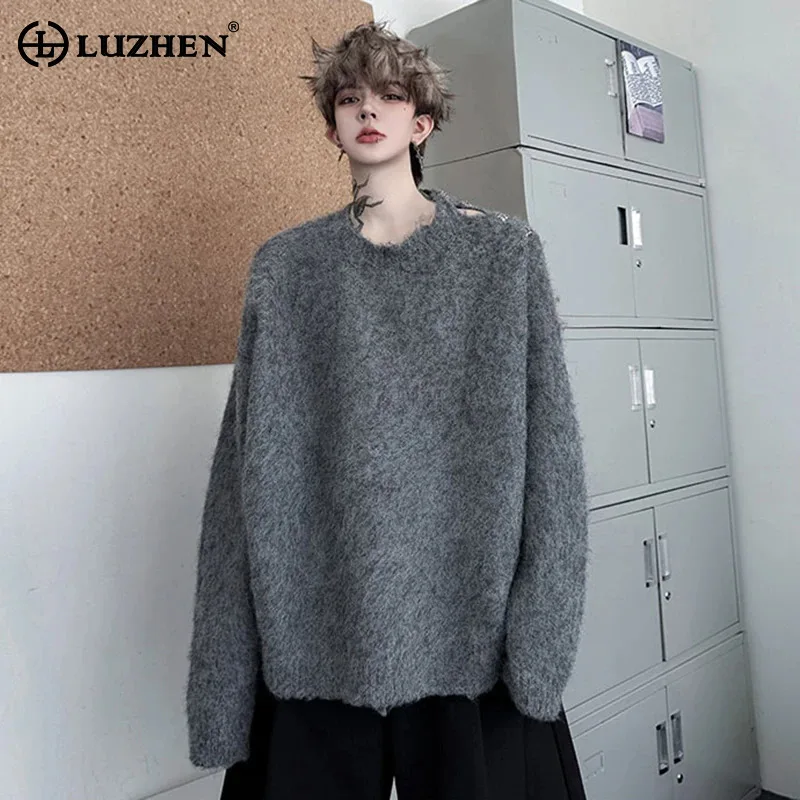 

LUZHEN 2025 осень-зима однотонный шерстяной вязаный пуловер высокого качества мужская мода свободный красивый свитер с длинными рукавами JY4423