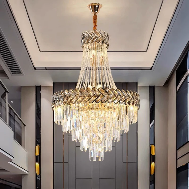 

Duplex Building Luxury Crystal Chandelier Living Room Restaurant Decoration Crystal Light Modern Atmosphere Crystal Hanging Lamp