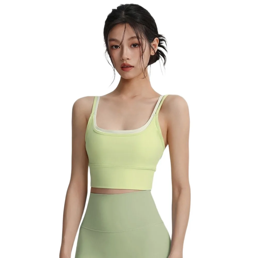 

Breathable Workout Bra Comfortable Color Blocking Tank Top Bra Enhances Chest Support Shockproof Yoga Underwear Training