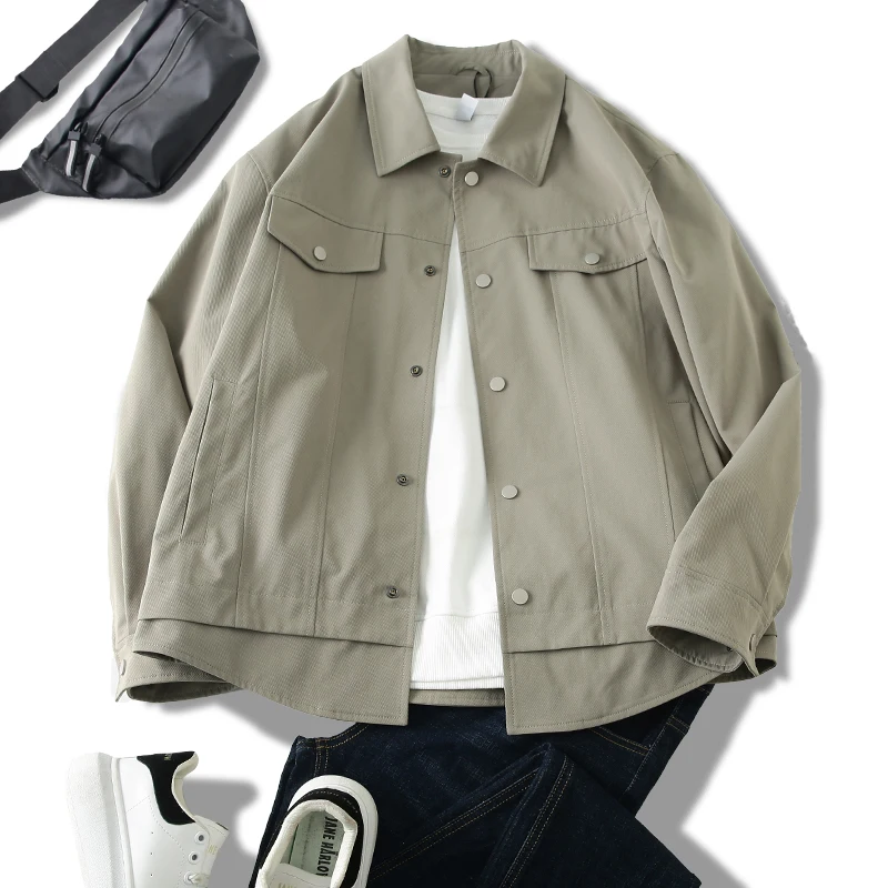 

Men's Casual Faion Jaet Loose Fit Turn-down Collar Workwear Sle Spring Autumn Polyester Fiber Long Sve Outerwear