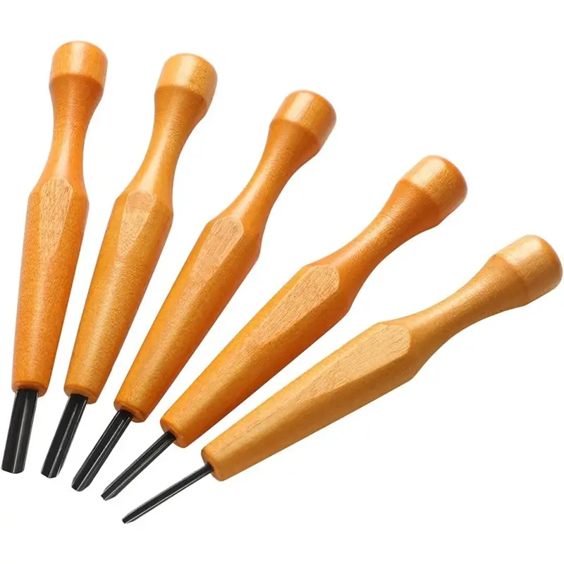 BOFO-Kit de herramientas Triangular de linóleo y cuchillo para tallar madera, 5 piezas de cinceles en forma de V para proyectos