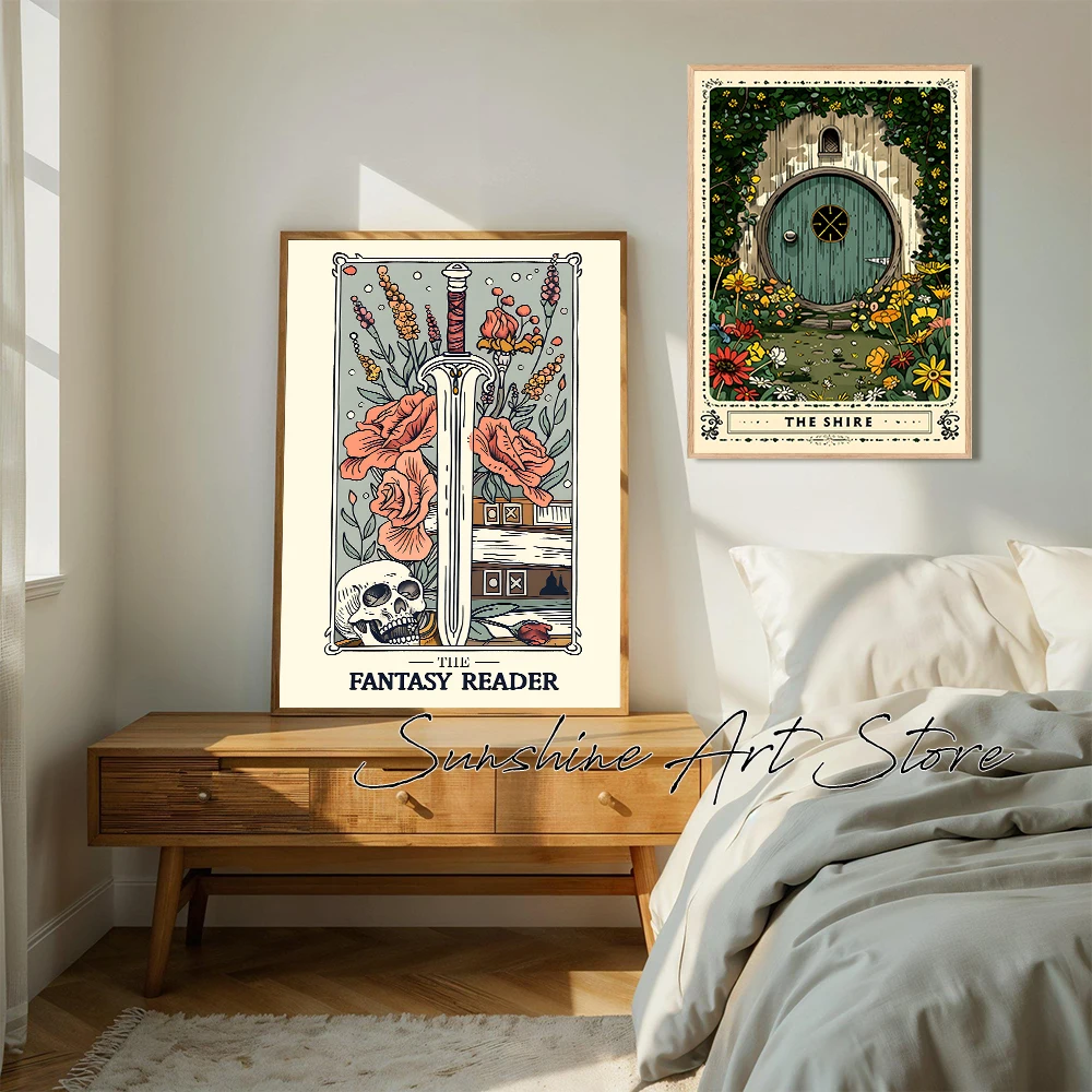 Fantasy Bookish Tarot Card Earthy Boho Celestial Mystical Tarot Card Art Folk Art Poster Canvas Painting Wall Picture Home Decor