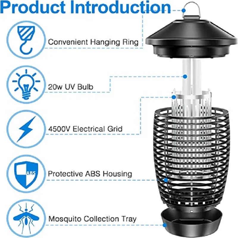 Elétrico Mosquito assassino da lâmpada, bug Zapper lâmpada, plug-in lâmpadas, eletrônico, 20W, luz UV, usado em casas, jardins, ao ar livre, à prova