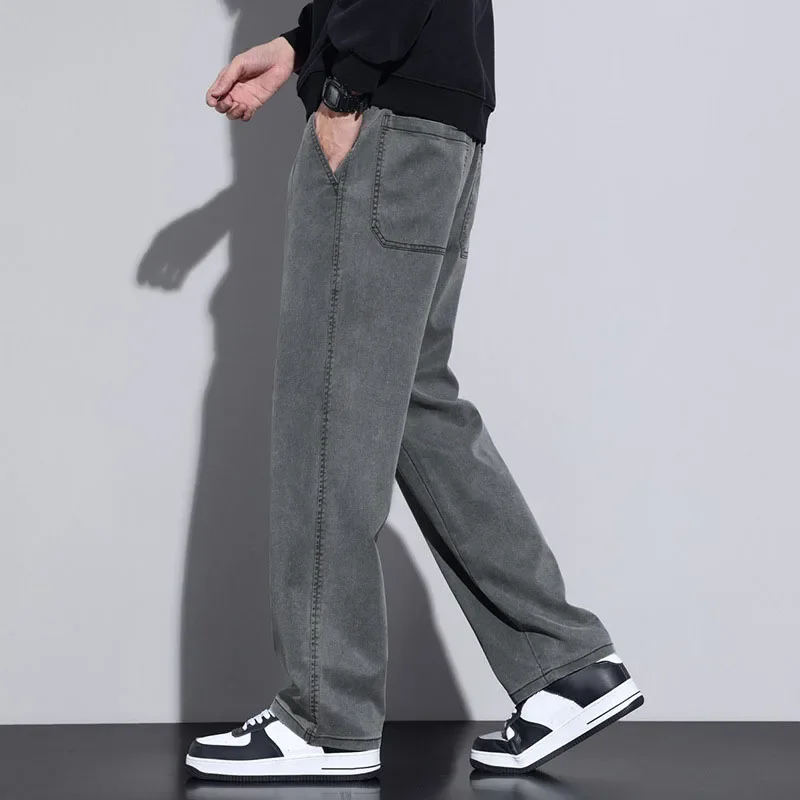 Nova primavera e outono calças casuais masculinas em linha reta solta ajuste calças de negócios