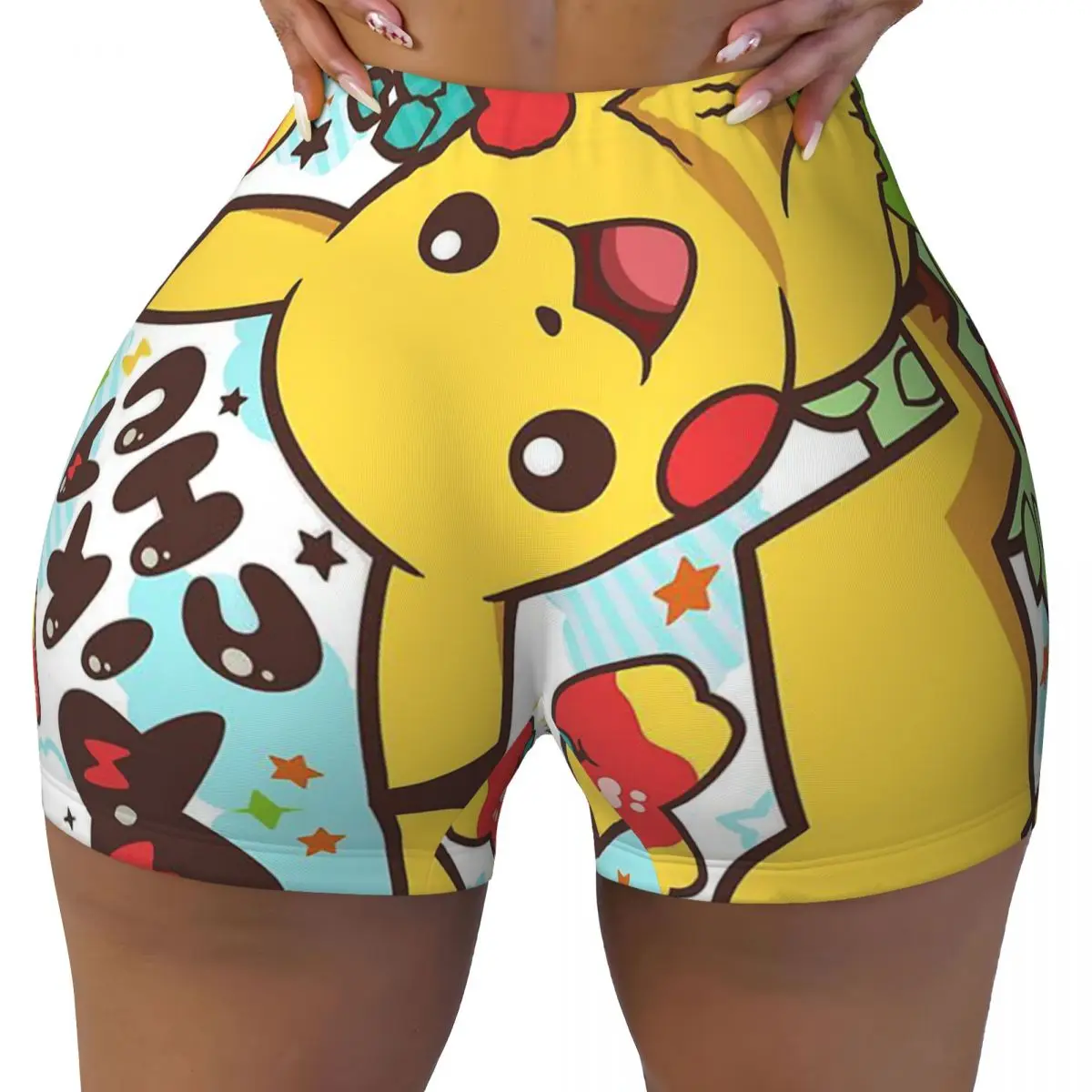 Custom Kawaii Pikachus Anime Volleyball Biker Gym Shorts for Women Athletic Workout Yoga Shorts