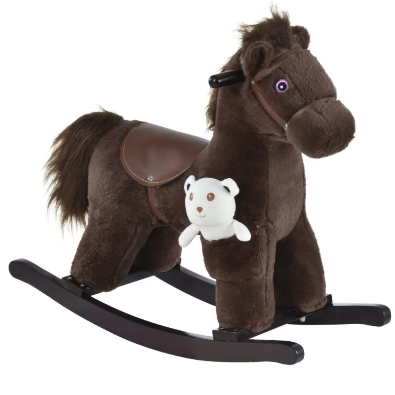 Children's plush rocking horse with bear toy brown soft plush children's rocking chair sound realistic children's game room gift