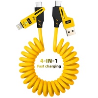 65W+PD27W 4 in 1 6A Charging Data Cable, Multifunctional Spring Retractable Fast Charging Cable for Samsung Huawei Xiaomi Iphone