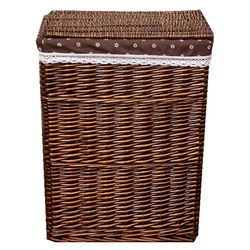 Cesta De Lavanderia Tecida Rattan Com Tampa, Grande Capacidade, Cesta De Roupas De Videira, Armazenamento Simples