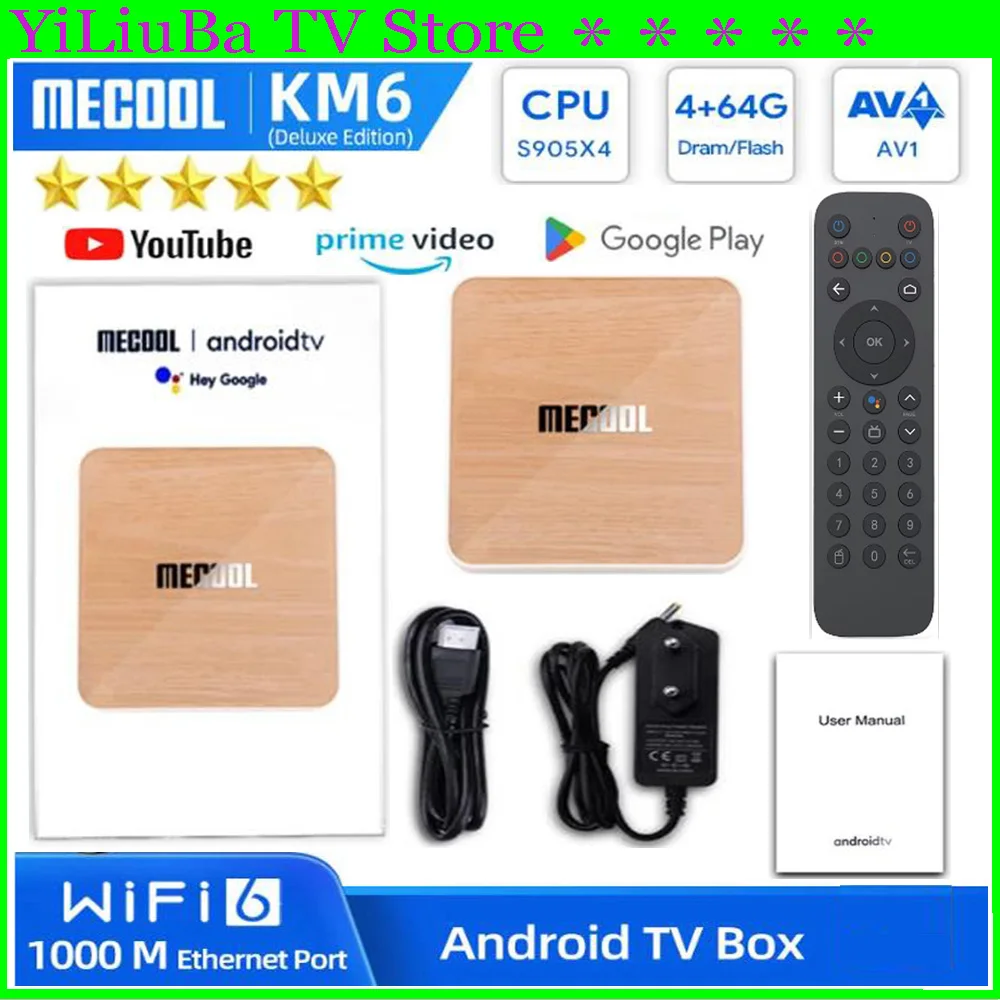 [Genuine]Mecool KM6 Deluxe ATV Android10 TV Box Amlogic S905X4 4G 64G Dual Wifi6 BT5.0 1000M Google Certified Smart Media Player