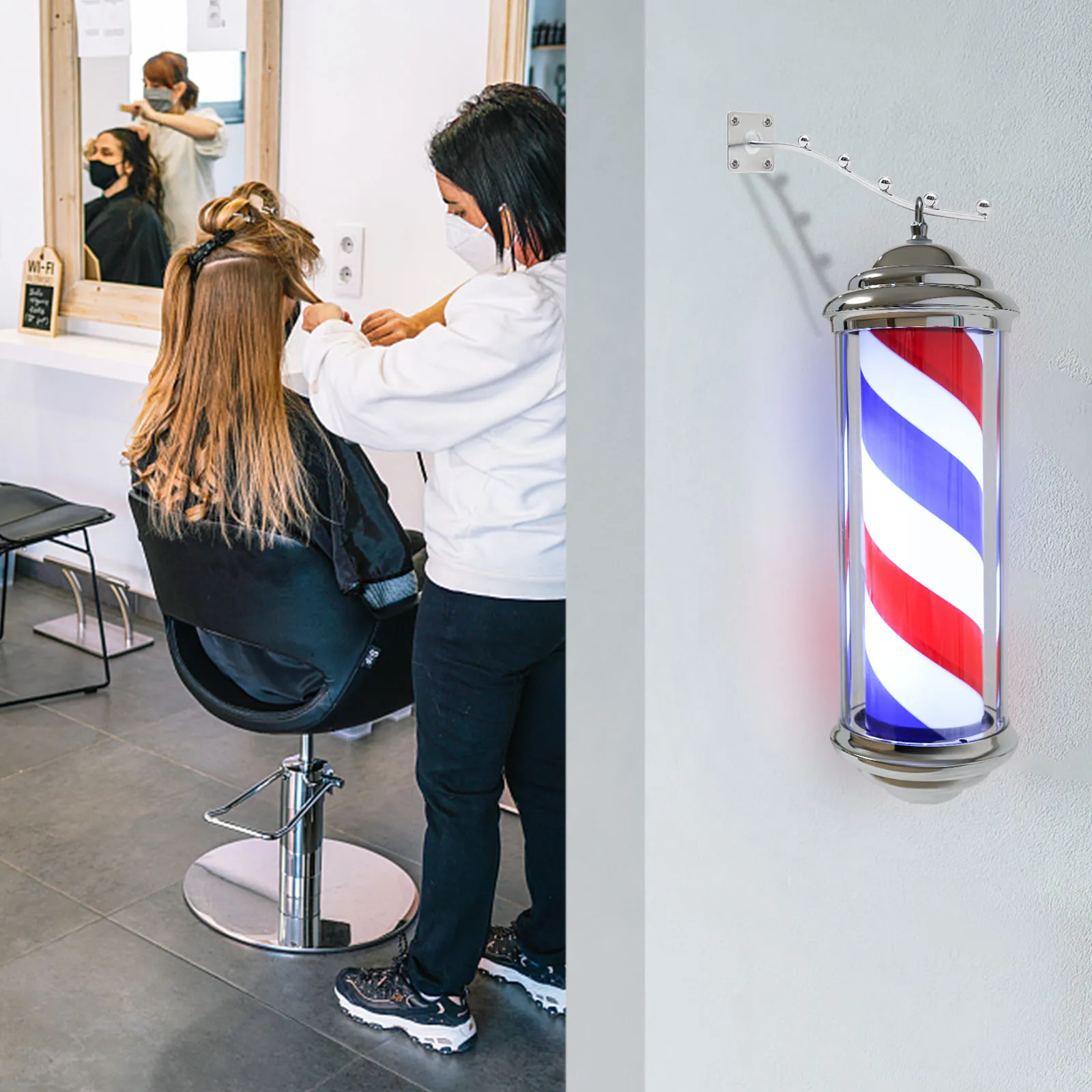 Barber Shop  Led Sign  Hair Salon Pole White Bule Rotating hanging LED Light Led Sign Signboard