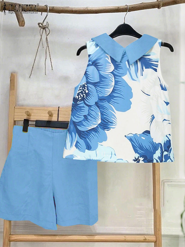 

2025 ZANZEA модные летние наряды из 2 предметов повседневные майки без рукавов с принтом топы короткие комплекты женские комплекты из двух предметов праздничные спортивные костюмы