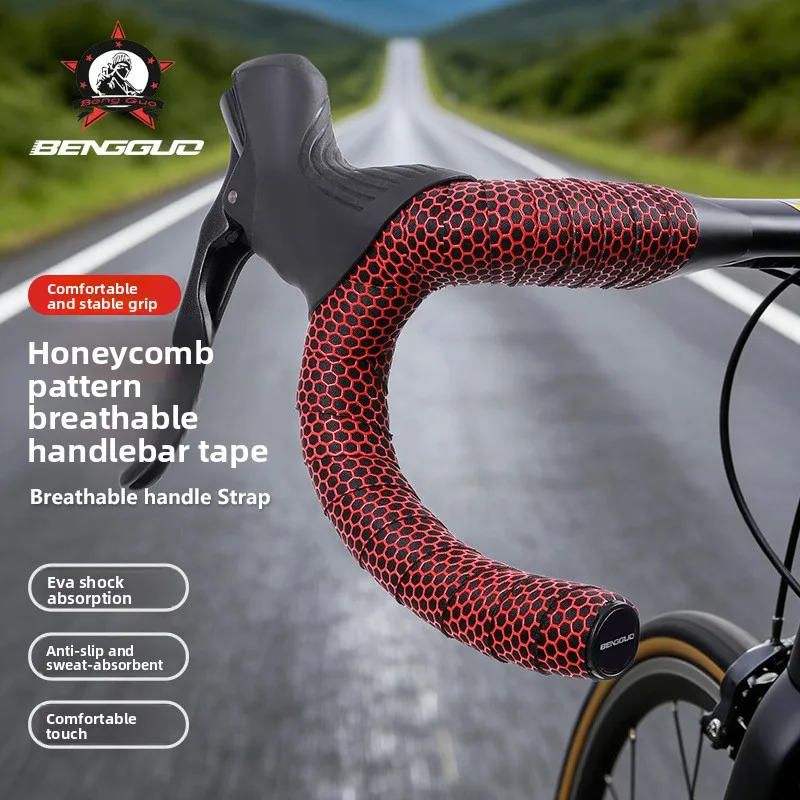 

BENGGUUO Honeycomb Handlebar Tape 3mm EVA Shock Absorbing Anti-Slip Breathable PU Wrap for Road Bike
