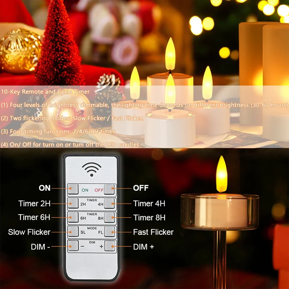 LED Rechargeable Candles Flickering Flameless USB Charging Tea Lights Timer Remote Christmas Home Decorative Electronic Candle