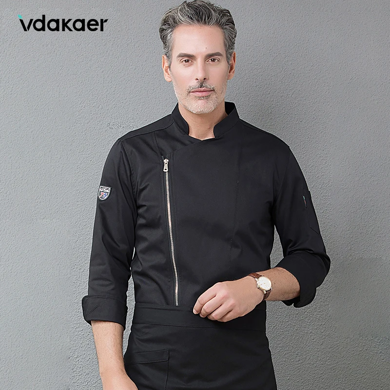 Uniformes de trabajo negros de manga larga de alta calidad, ropa de trabajo para restaurante, Hotel, barbacoa, cocina, servicio de comida, Tops de