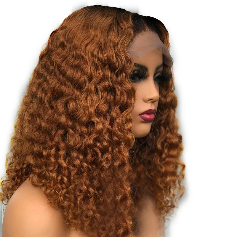 

Soft Preplucked 26Inch 180%Density Glueless Ombre Blonde Kinky Curly Lace Front Wig With BabyHair Heat Temperature Daily Cosplay