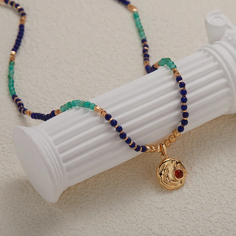 S925 الفضة النقية غير النظامية الفضة الخرز العقيق الأخضر الطبيعي اللازورد الأحجار الكريمة الملونة مطرز سوار للنساء الساخن سال #4