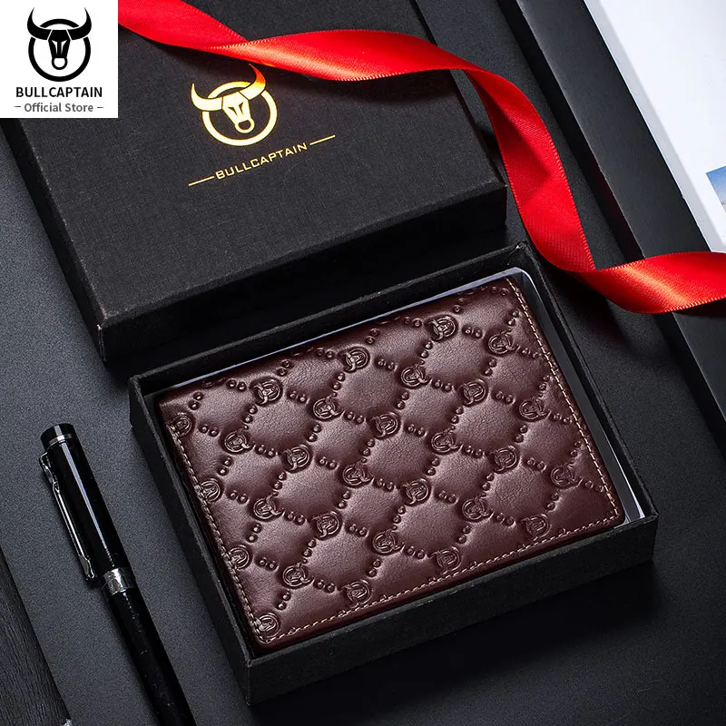 BULLCAPTAIN New Leather Men\'s Wallet Fashion Creative Pattern Wallet Small Mini Card Holder RFID Wallet Men 0204H