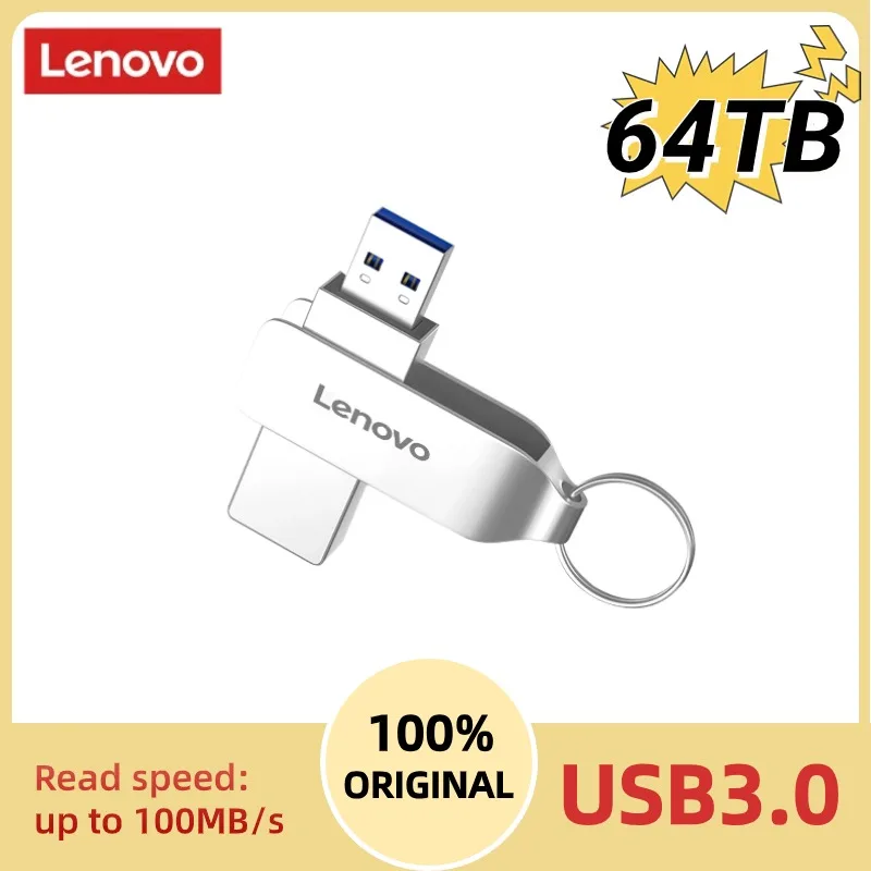 Lenovo-Memoria Usb de 16TB y 64TB, unidad Flash Usb 3,1 de Metal de alta velocidad, 8TB, 2TB, 4TB, UDisk 32TB, adaptador de TYPE-C